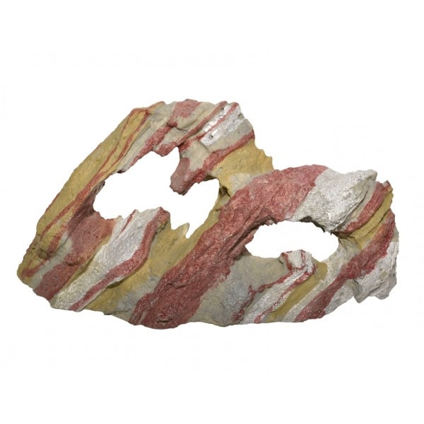 Decor roca multicolora cu 2 gauri pentru acvariu