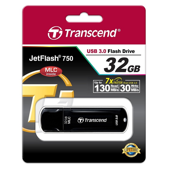 USB памет Transcend JetFlash 750, черен, 32GB, USB 3.0