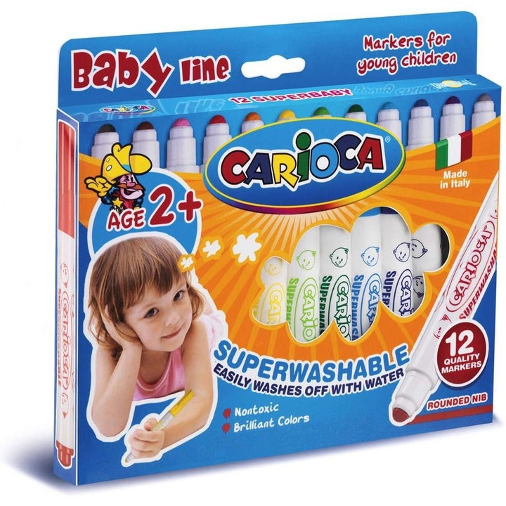 Комплект флумастери Carioca Super Baby, 12 цвята
