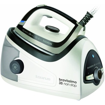 Stație de calcat Taurus Bravissimo 35 Non Stop, 2350W, 4.5 bar, talpa inox, termostat, calcare verticala, autocuratare, 1.2 l, 40-120 gr/min, sistem anti-calcar, Alb/Negru Stație de calcat Taurus Bravissimo 35 Non Stop, 2350W, 4.5 bar, talpa inox, termostat, calcare verticala, autocuratare, 1.2 l, 40-120 gr/min, sistem anti-calcar, Alb/Negru