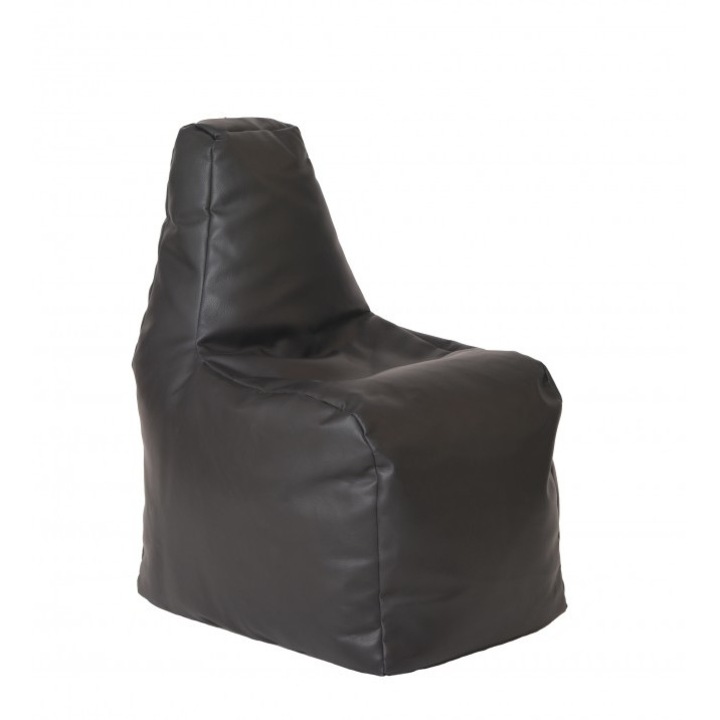 Fotoliu pentru copii (2-8 ani) Sunlounger Junior, Black (piele eco) umplut cu perle polistiren (fotoliu para marca Pufrelax) Fabricat in Romania