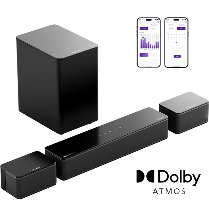Soundbar Poseidon M4T, 5.1 Surround Sound, Dolby Atmos, telecomanda, Negru