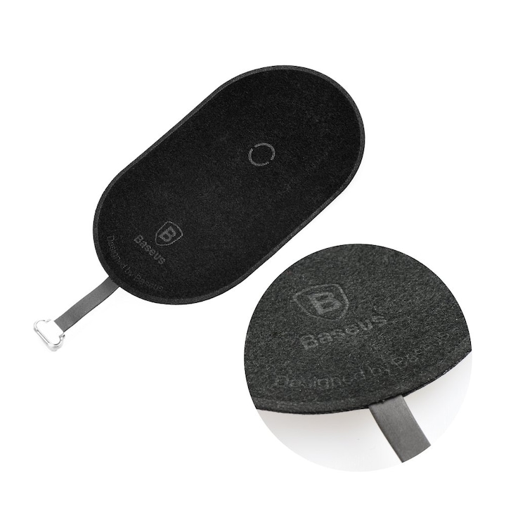 BASEUS Microfiber Wireless Charging Receiver, Wireless зарядно адаптер за iPhone 5/5s/5SE/6/6s/6P/6s+/7/7+/8/8+, Черен
