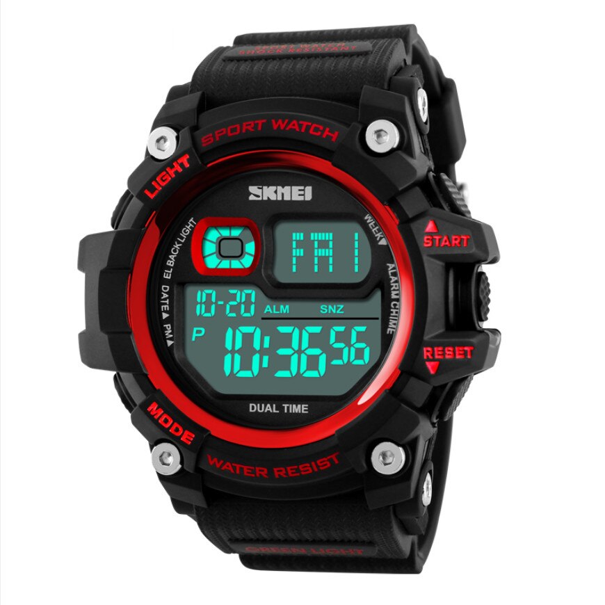 Ceas sport pentru barbati Shiny Digital, Negru / Rosu