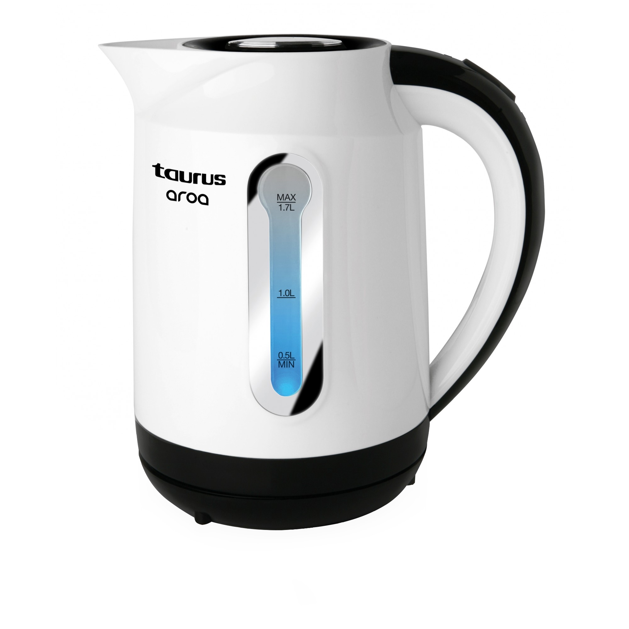 Fierbator Taurus Aroa, 2200W, 1.7L, filtru extractabil, baza detasabila 360°, Alb/Negru