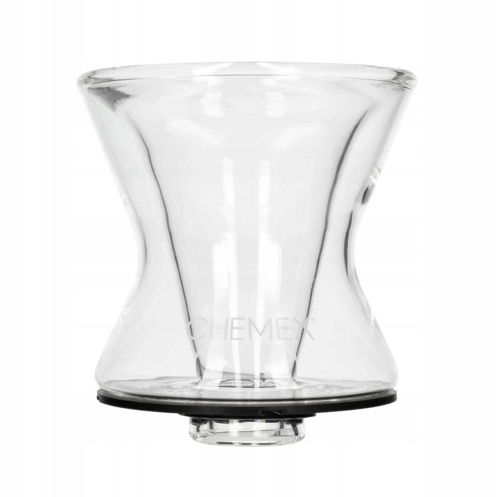 Dripper pour-over Chemex Funnex, sticla rezistenta la caldura, perete dublu cu baza siliconica, compatibil filtre Chemex size 3 (FP-2/FP-2N), transparent, 11,5 cm (O 10,8 cm), model 2SIW2VOJA