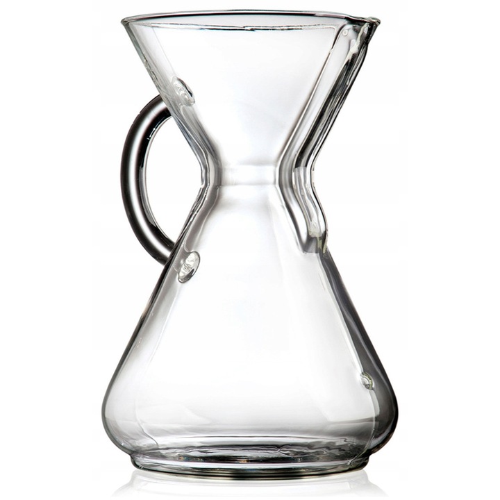 Cafetiera pour-over Chemex Glass Handle, sticla termorezistenta, transparent, 1,4 l (10 cesti)