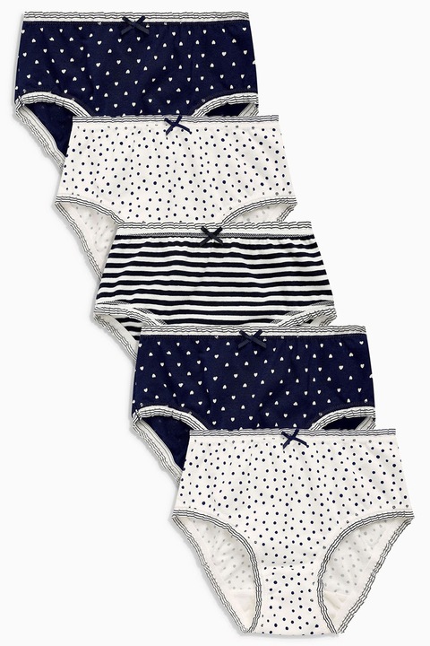 NEXT, Set de chiloti hipster cu model - 5 perechi, bleumarin inchis, alb, 3-4Y Standard