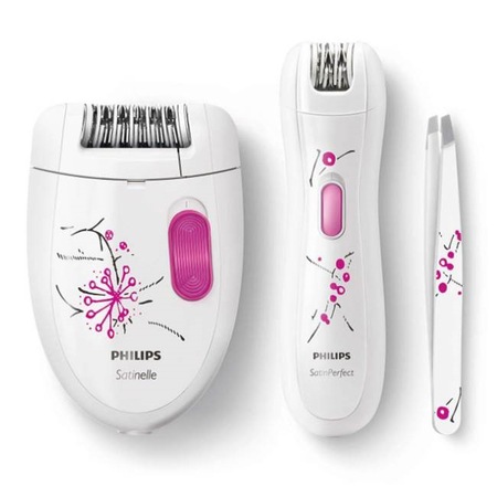 Set epilator Philips Satinelle HP6549/00, Discuri metalice, 20 Puncte de prindere, 1 Viteza, 2 Accesorii, Alb/Roz