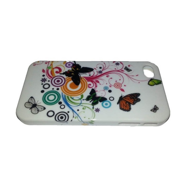 Калъф за iPhone 4S от пластмаса, модел на разноцветни пеперуди, бял цвят