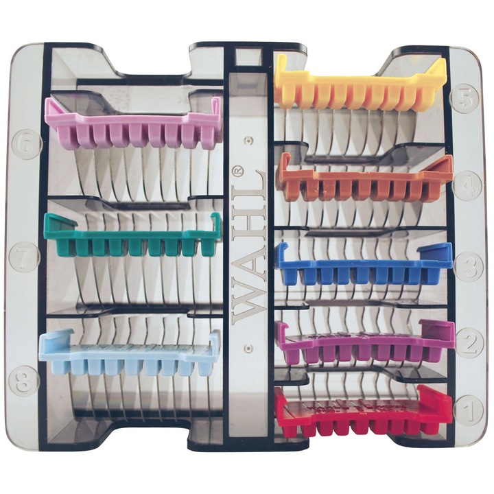 Set 8 gratare, inaltatoare, 3-25 mm, pentru masina de tuns Moser, Ermila, Wella, latime 46 mm, otel inoxidabil