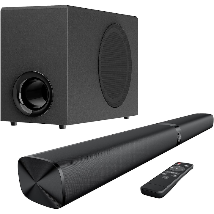Soundbar cu subwoofer GarageRock, 110 W, sunet surround, Bluetooth 5.3, ARC, intrare optica, AUX, 3 moduri EQ, pentru TV si PC, Negru