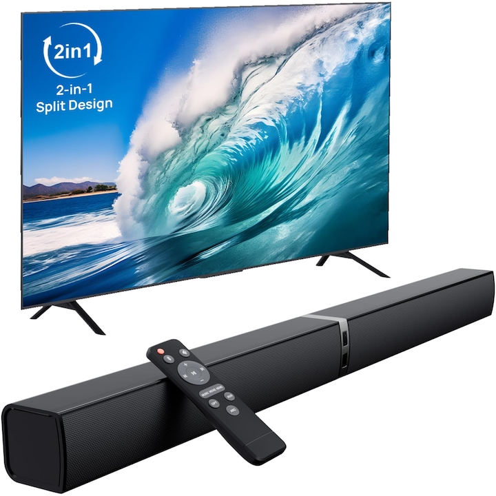 Soundbar HoYLluDLL pentru TV si PC, cu subwoofer integrat, 3 moduri EQ, Bluetooth 5.3, ARC, optic, AUX, Negru