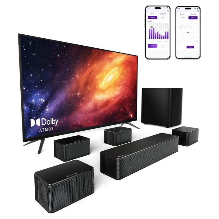 Soundbar ULTIMEA Poseidon D80, sistem surround 7.1 pentru TV, Dolby Atmos, Negru