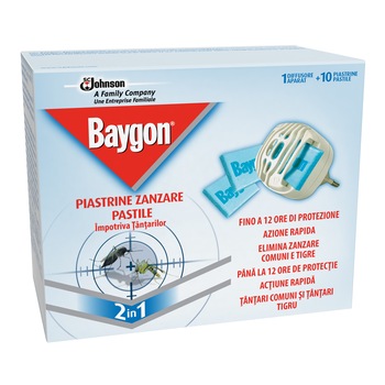Aparat electric Baygon Protector impotriva tantarilor + 10 pastile Aparat electric Baygon Protector impotriva tantarilor + 10 pastile