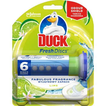 Odorizant gel pentru vasul toaletei Duck Fresh Discs Lime, 6 discuri Odorizant gel pentru vasul toaletei Duck Fresh Discs Lime, 6 discuri