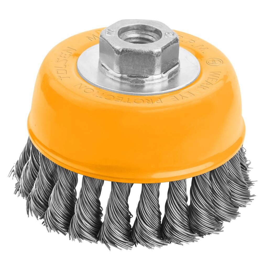 Perie cupa Tolsen din sarma rasucita cu piulita 75 mm (Industrial)