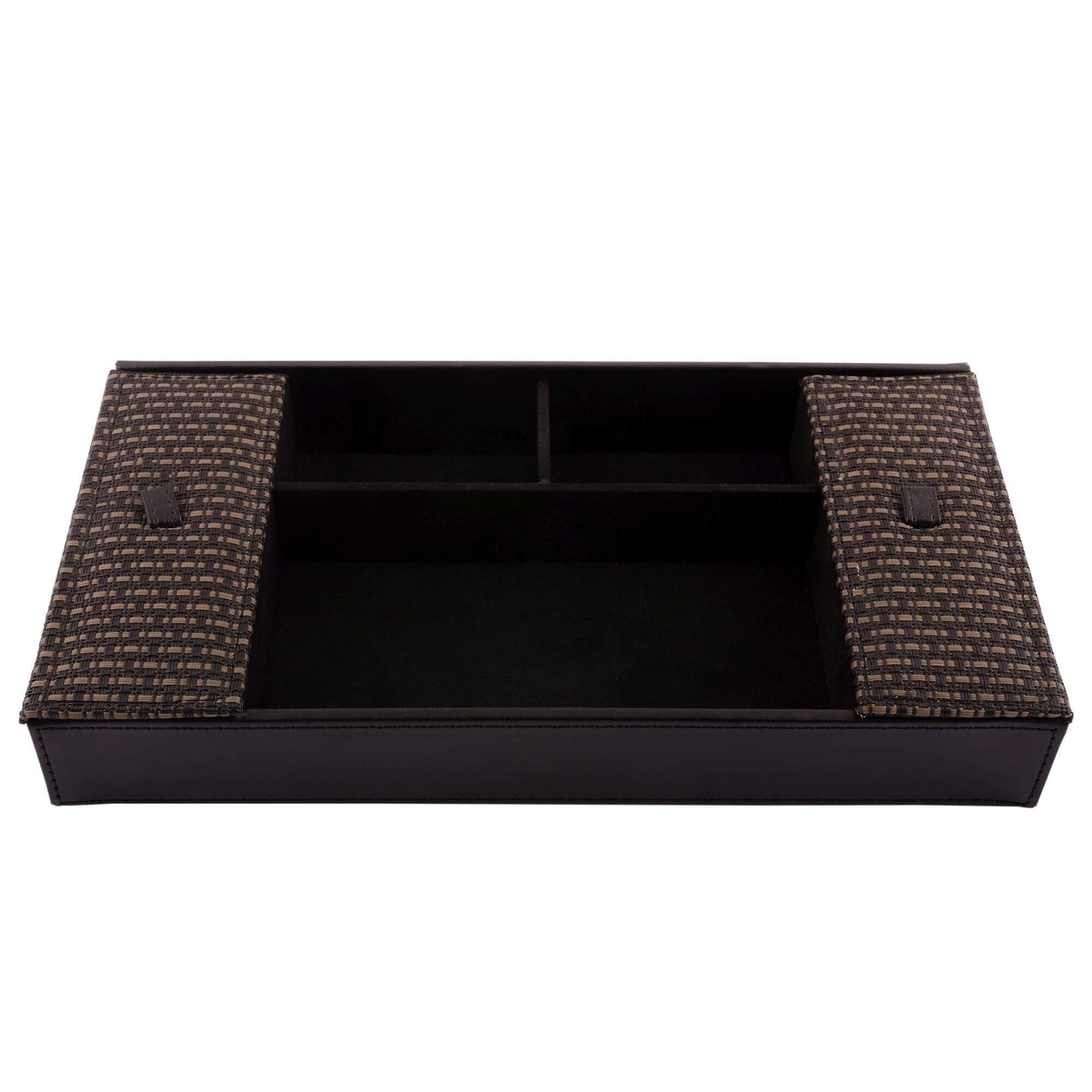 Cutie pentru bijuterii Rasteli, din piele ecologica si ratan, 30 x 16 x 4.5 cm, Negru