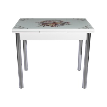 Masa extensibila blat sticla cos cu flori 90x60 Masa extensibila blat sticla cos cu flori 90x60