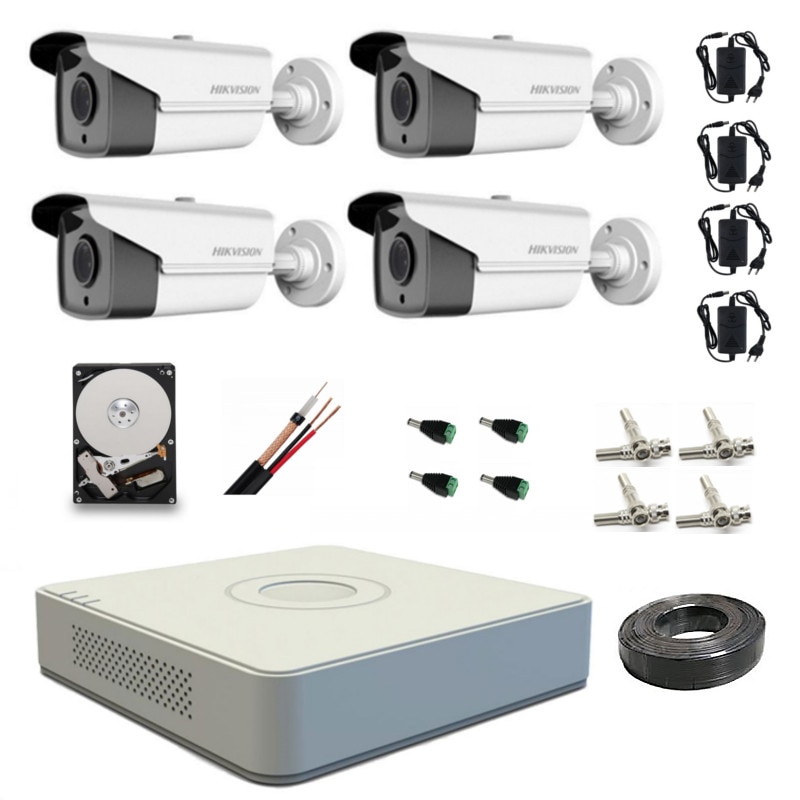 Sistem supraveghere Hikvision profesional FULL HD 1920x1080 Home Guard 2018 toate accesoriile ROVISION incluse + HDD 1 TB si cablu HDMI