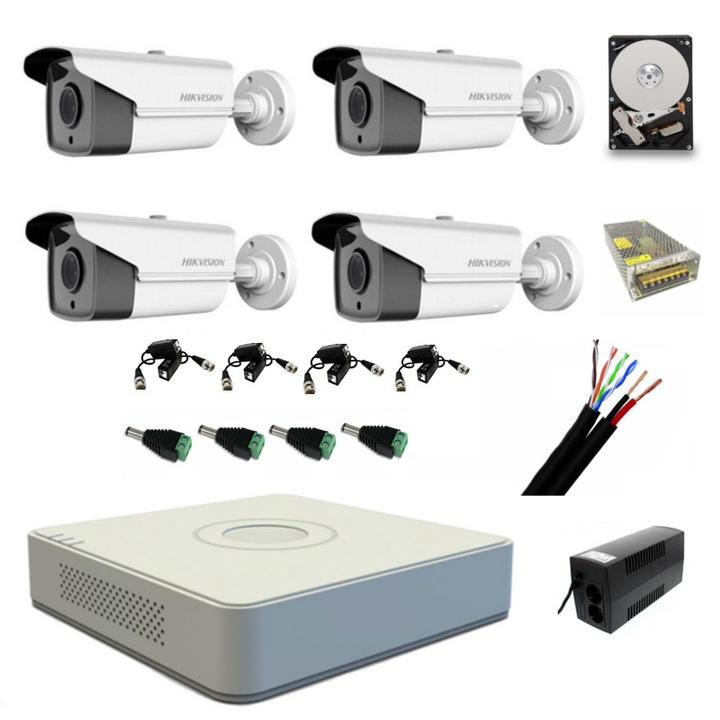 Professzionális videó megfigyelő rendszer Hikvision Full HD HOME PROTECT UPS 360 W INGYENES minden tartozék + HDD 1 TB