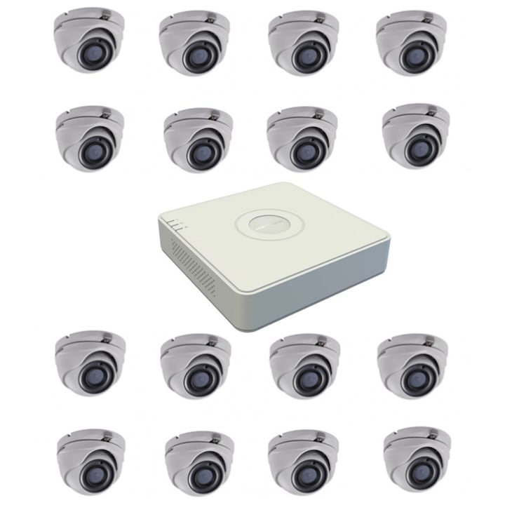 Kit complet supraveghere 5 MP Hikvision Turbo HD cu 4 camere exterior IR 20 m, HDD 1 Tb special supraveghere, accesorii complete, vizualizare petelefonul mobil