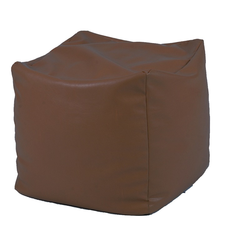 Пуф Pufrelax, 80л., Табуретка Куб - Chocolate, PU кожа, Пълнеж от Полистиролни перли