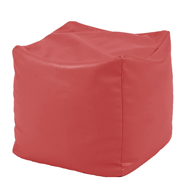 Пуф Pufrelax, 80л., Табуретка Куб - Rosu, Еко кожа, Пълнеж от Полистиролни перли