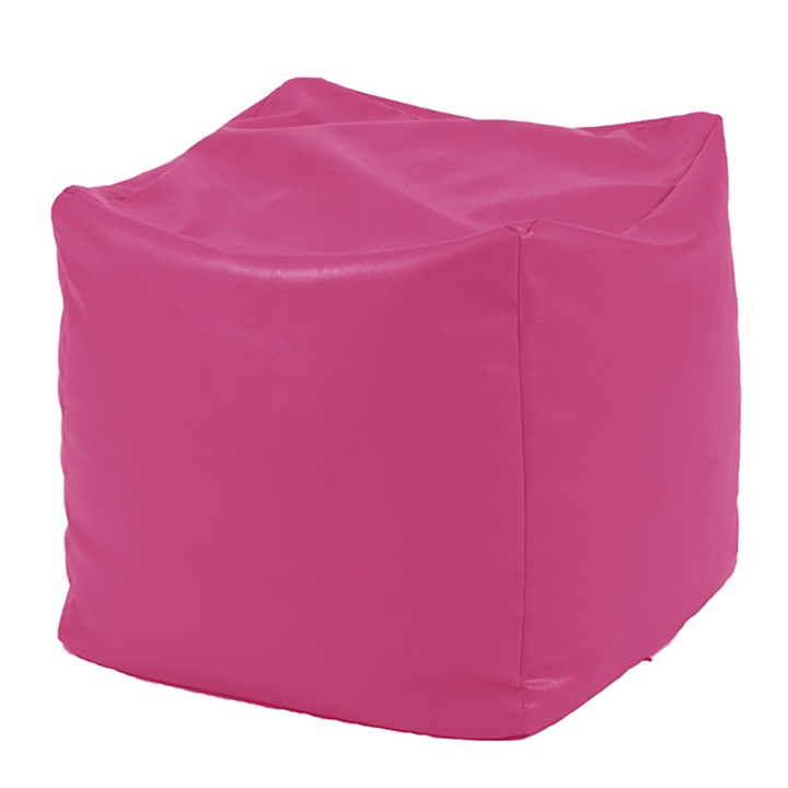 Пуф Pufrelax, 80л., Табуретка Куб - Roz, Еко кожа, Пълнеж от Полистиролни перли