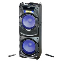 boxa akai dj profesionala activa  conectivitate bluetooth port usb card sd  microfon si telecomanda incluse  putere rms 400 w  2 intrari mic  display led  woofer cu lumini led  negru imagen 38_0_
0