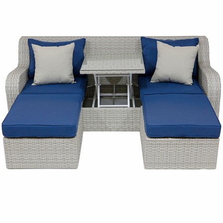 Set gradina modular Kring Veranda, canapea cu sezlong si masa, Albastru/Gri deschis