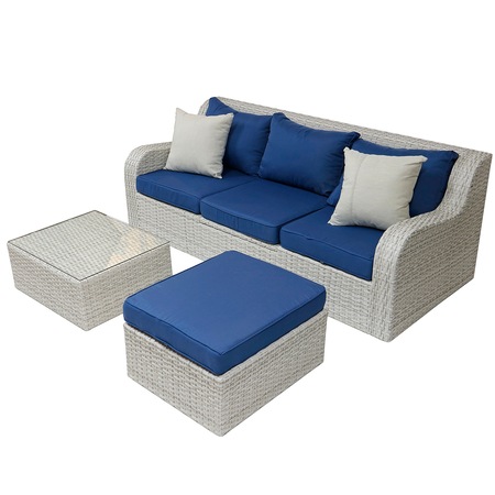 Set gradina modular Kring Veranda, canapea cu sezlong si masa, Albastru/Gri deschis