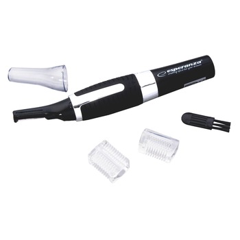 Trimmer (aparat tuns) destinat eliminarii parului inestetic din nas, urechi sau din zona sprancenelor cu 2 accesorii de taiere Trimmer (aparat tuns) destinat eliminarii parului inestetic din nas, urechi sau din zona sprancenelor cu 2 accesorii de taiere