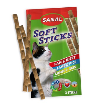 Recompense pentru pisici, Sanal Sticks Miel si Orez, 15 g Recompense pentru pisici, Sanal Sticks Miel si Orez, 15 g