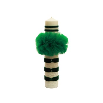 Lumanare botez cu catifea verde si margele Lumanare botez cu catifea verde si margele