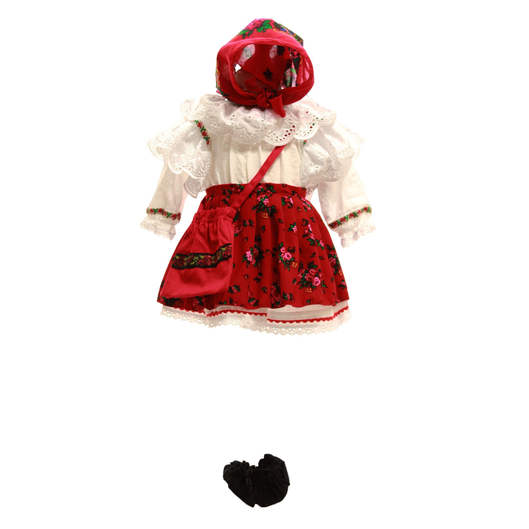 Rochie botez, popular traditionala Mariuca, motive traditionale rosii, varsta 3-6 luni