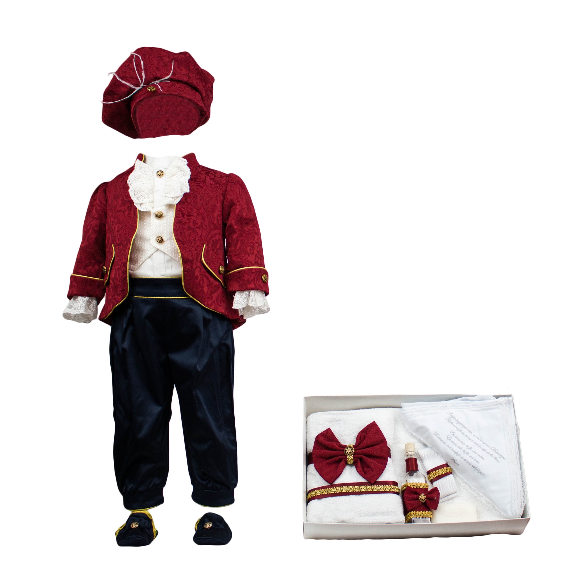 Set botez Regal, doua piese bordeaux, varsta 0-3 luni