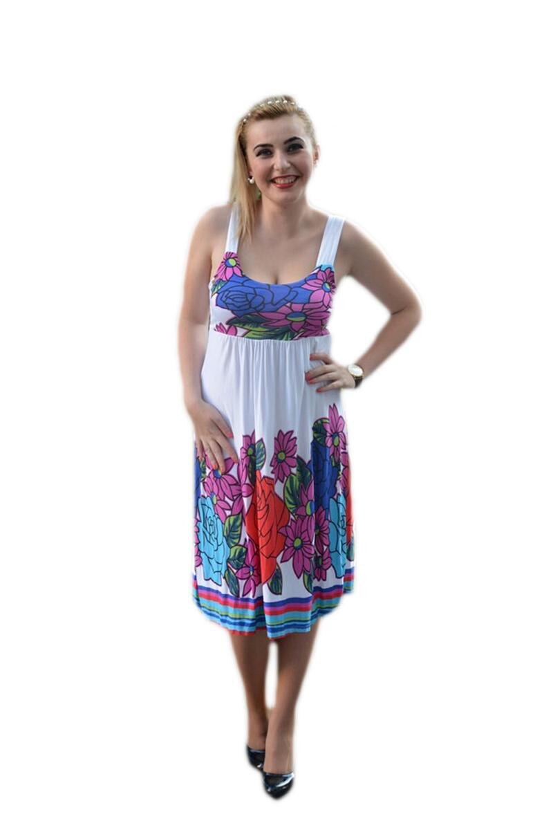 Rochie de primavara-vara, cu imprimeu floral, D&J Exclusive, Alb