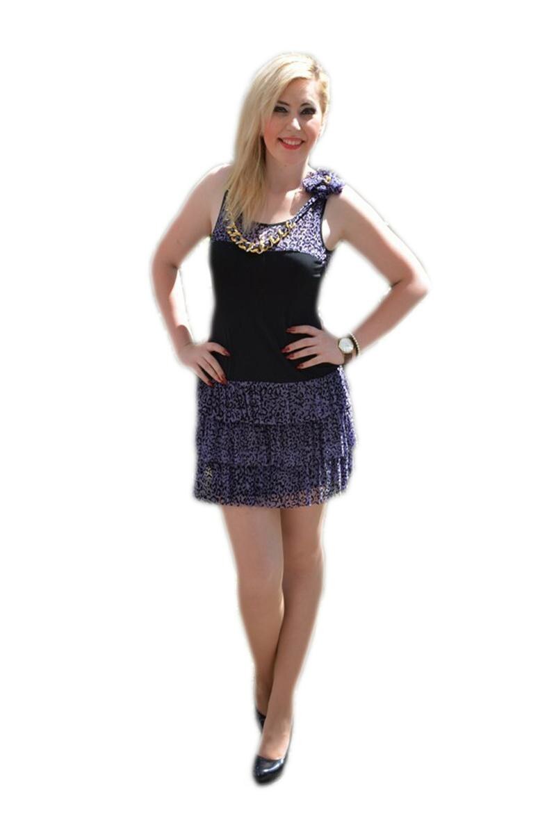 Rochie tinereasca de seara, animal-print, D&J Exclusive, Negru/Mov