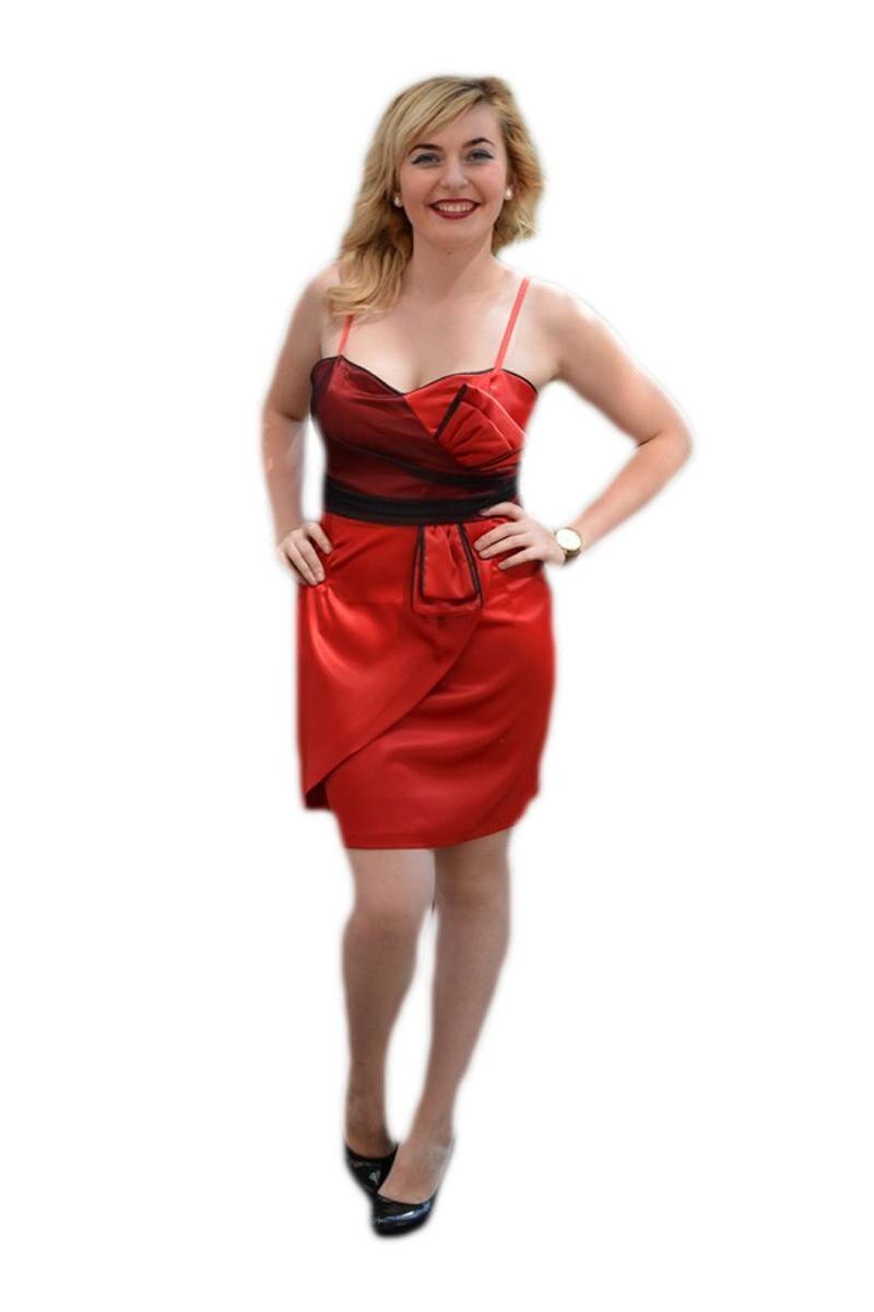 Rochie din saten accesorizata cu funda in talie, D&J Exclusive, Rosu