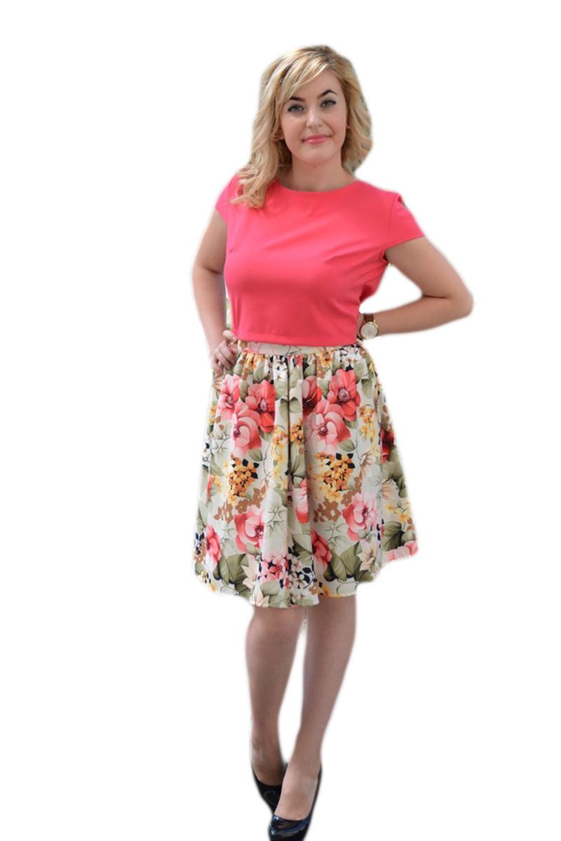 Rochie de zi cu flori si maneca scurta, D&J Exclusive, Multicolor