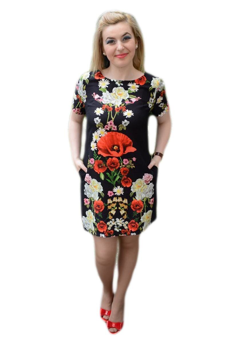 Rochie scurta de vara, model lejer cu buzunare, D&J Exclusive, Multicolor
