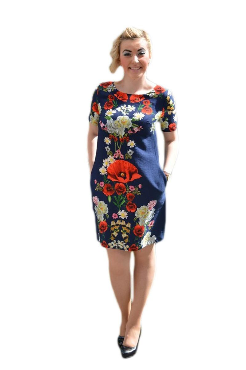 Rochie scurta de vara, model lejer cu buzunare, D&J Exclusive, Albastru marin