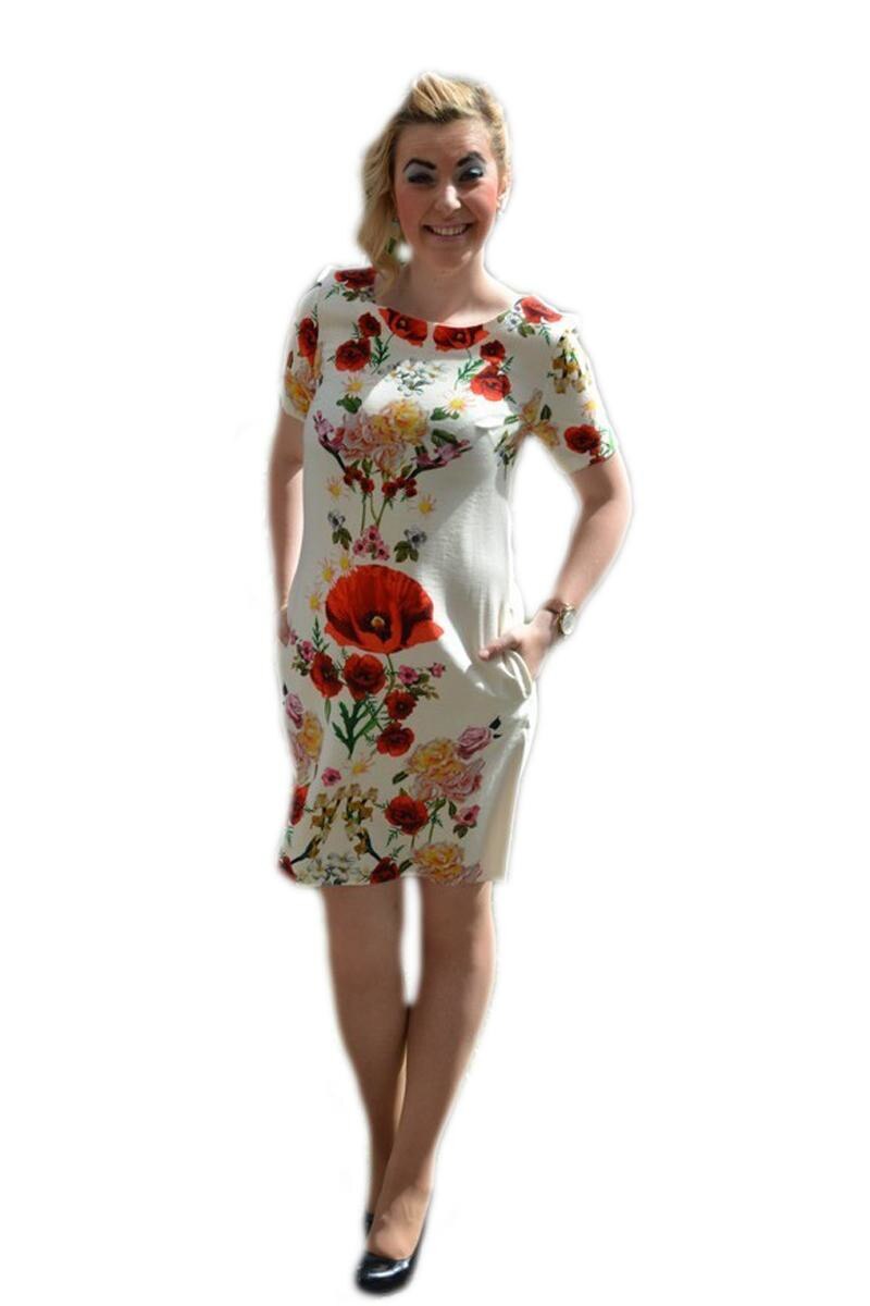 Rochie scurta de vara, model lejer cu buzunare, D&J Exclusive, Bej