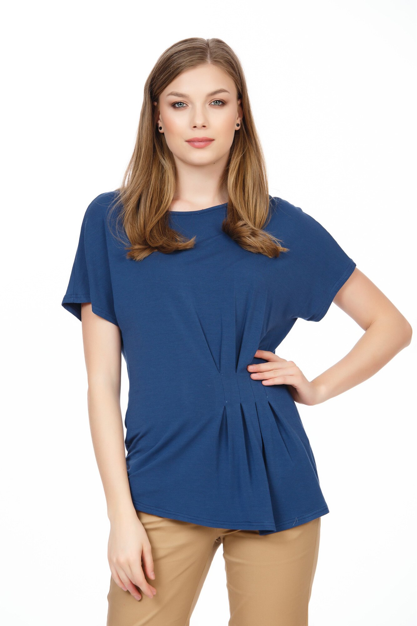 Bluza de dama BE YOU, cu pliuri, Bleumarin