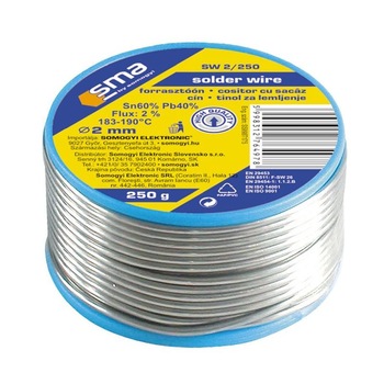 Cositor pentru pistol de lipit cu sacaz, diametru 2 mm, 250 g, argintiu, SMA Cositor pentru pistol de lipit cu sacaz, diametru 2 mm, 250 g, argintiu, SMA