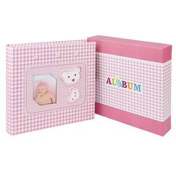 Album Little Bear, personalizabil, 200 poze 10x15, slip-in, spatiu notite, roz Album Little Bear, personalizabil, 200 poze 10x15, slip-in, spatiu notite, roz