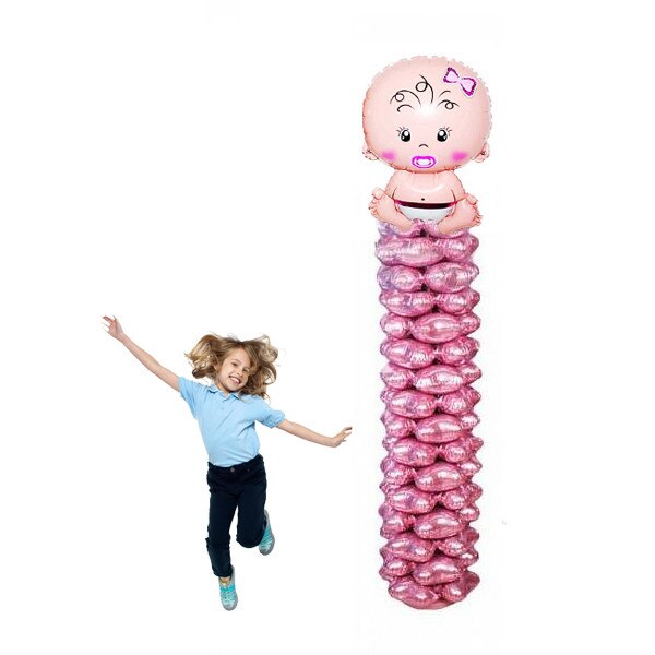 Balon folie figurina gigant Bebelus, 200 cm, suport inclus, set 16 piese, roz