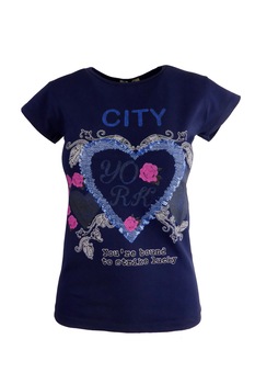 Tricou - UNIVERS FASHION - albastru, imprimeu inima cu trandafiri  Tricou - UNIVERS FASHION - albastru, imprimeu inima cu trandafiri