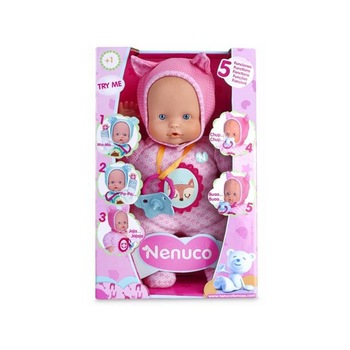 Papusa Nenuco My Little Beby in rochie roz cu 5 functii de 30 cm Papusa Nenuco My Little Beby in rochie roz cu 5 functii de 30 cm